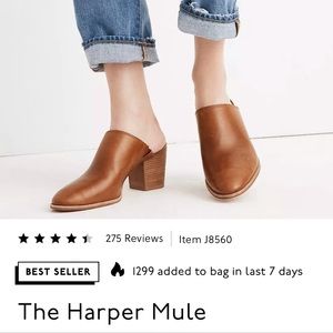 Madewell The Harper Mule Leather Blocked Heel Size 8 English Saddle